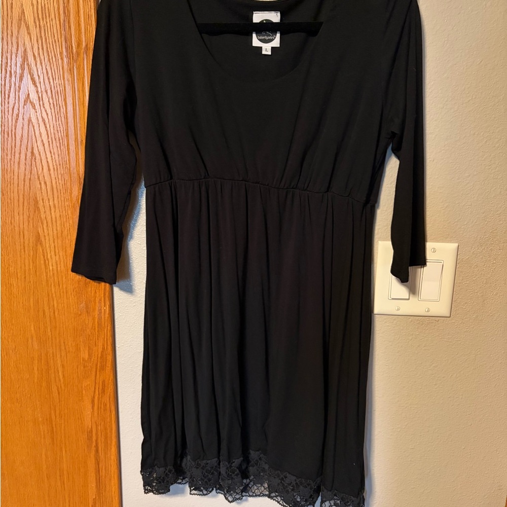 Black Midi Dress with Lace Hem - Unknown Brand